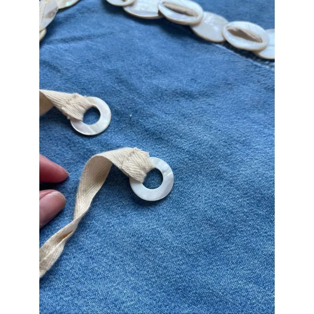 VTG Mother of Pearl Shell Tie Belt Boho Coastal Mermaid Resort Waist Sash 68